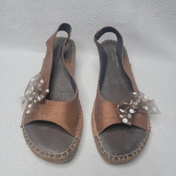 Eric Michael Sandals Women's‎ Size 8 Brown Slip-On Shoes Peep Toe Bohemian - Picture 1 of 8